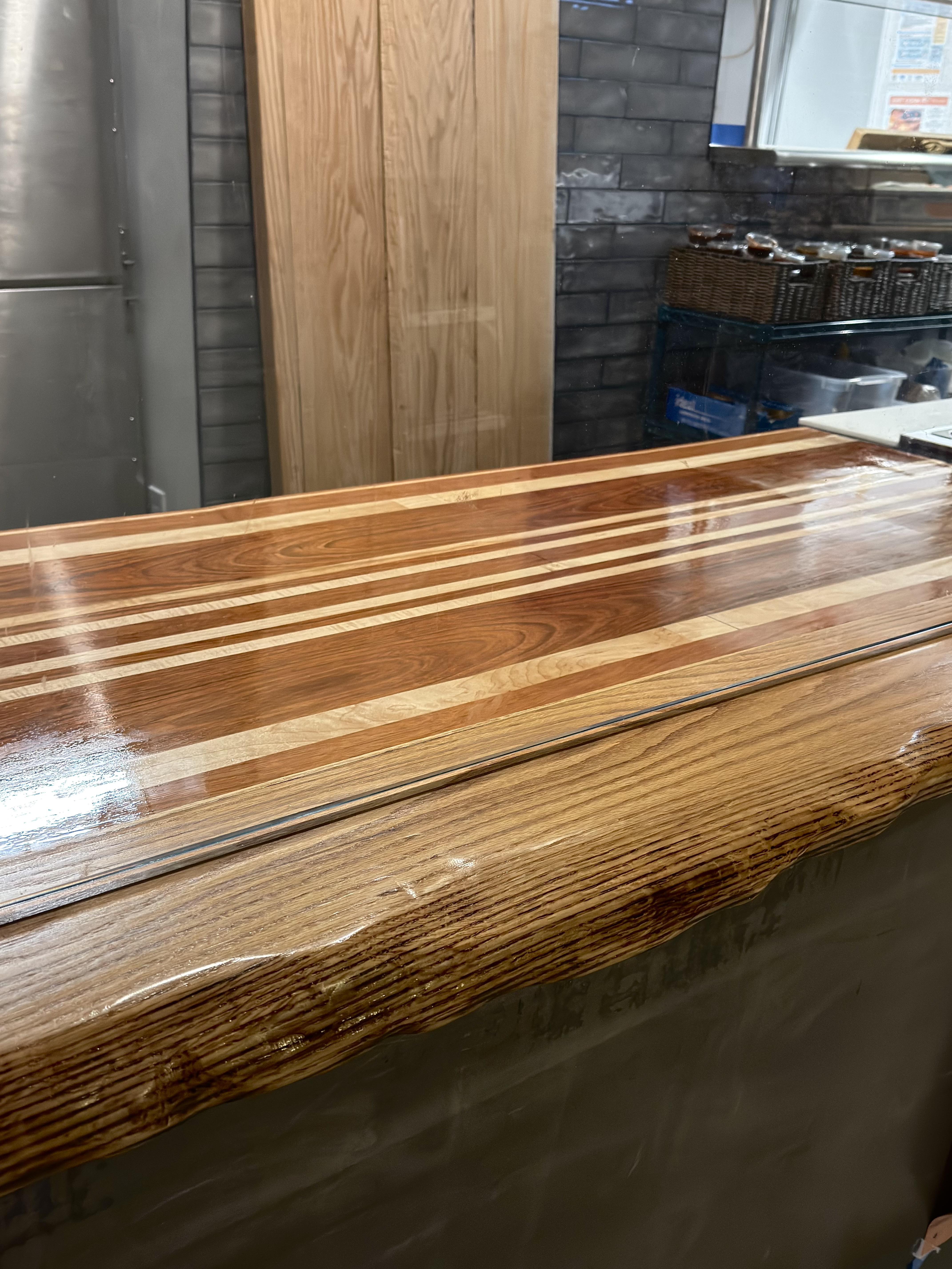 Custom carpentry – 2-inch thick Red Oak Counter + Cusom Chopping Block